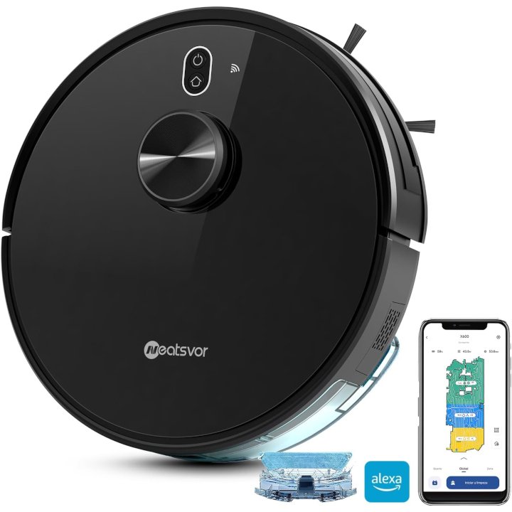 Robo Aspirador Neatsvor X600, Robo Aspirador Mapeamento Inteligente,X600 Aspirador de pó Robo vem com um Pano de Limpeza e um Tanque de água para Varrer, Aspirar e Limpar (110V/220V Bivolt)